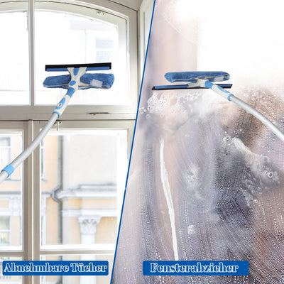 Fensterputzer Teleskop, 2-in-1 Fensterreiniger Set mit 7 Verlängerungsstangen, 105 Zoll Ausziehbarer Fensterwischer mit Biegbarem Kopf für Innen Und Außen Hohe Fenster Autoglas