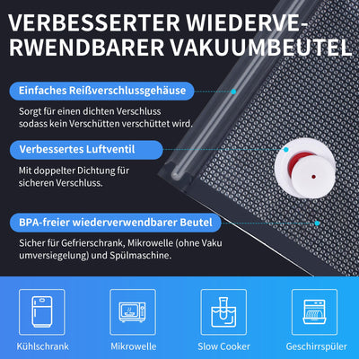 AIRMSEN Vakuumiergerät Klein, Handvakuumierer mit 40 kPa Saugkraft, inklusive 11 Vakuumbeutel & 2 Weinverschlüsse, ideal für Zuhause, Reisen, Camping und zur Lebensmittelkonservierung