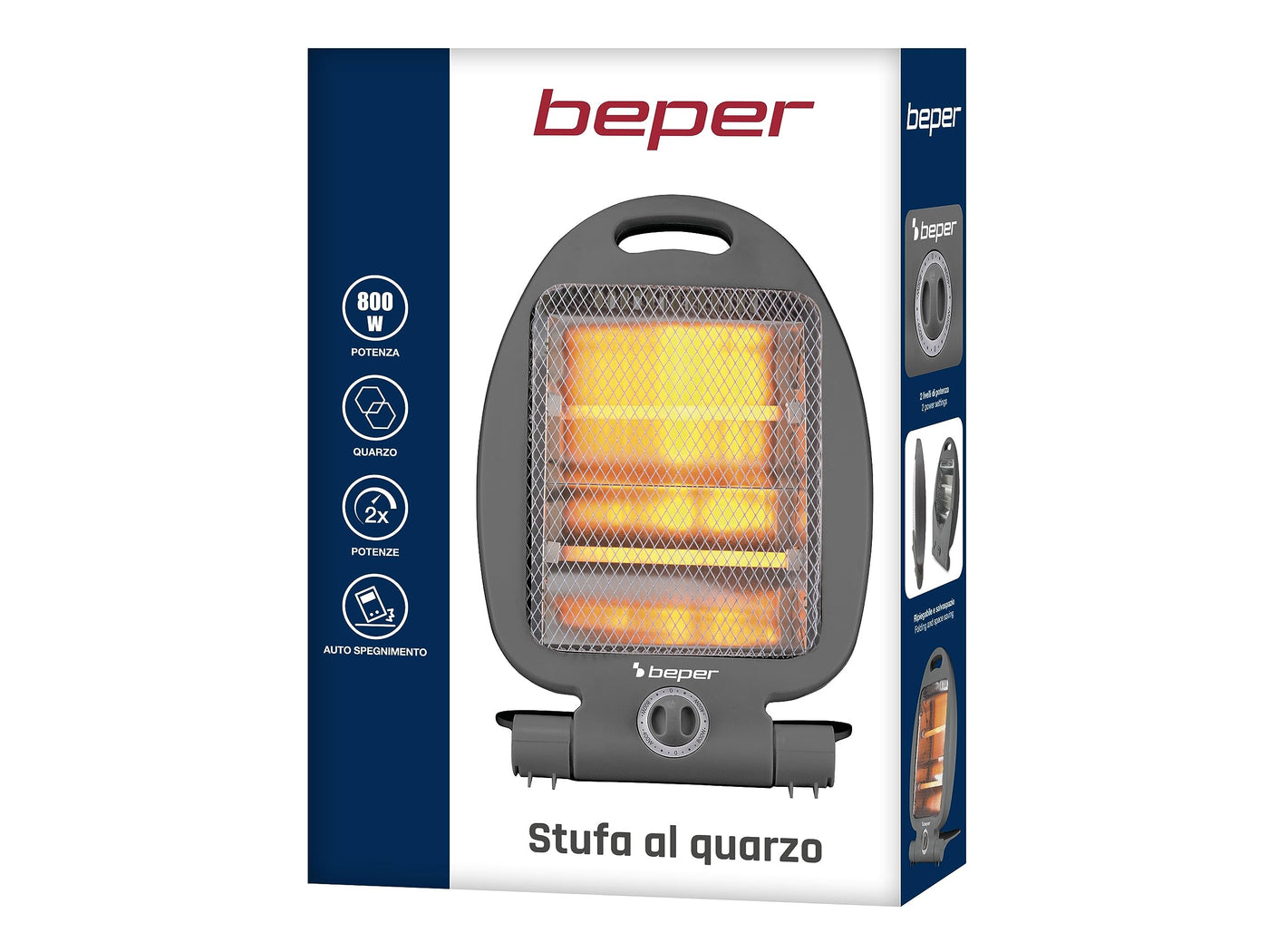 BEPER P203PAN001 Quarz-Heizgerät, 800W, Geringer Energieverbrauch, 2 Leistungsstufen, geräuschlos, Platzsparend, Grau