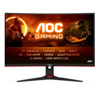 AOC Gaming CQ27G2SE - Moniteur incurvé QHD 27 pouces, FreeSync Premium (2560x1440, 165 Hz, HDMI 1.4, DisplayPort 1.2) noir-rouge