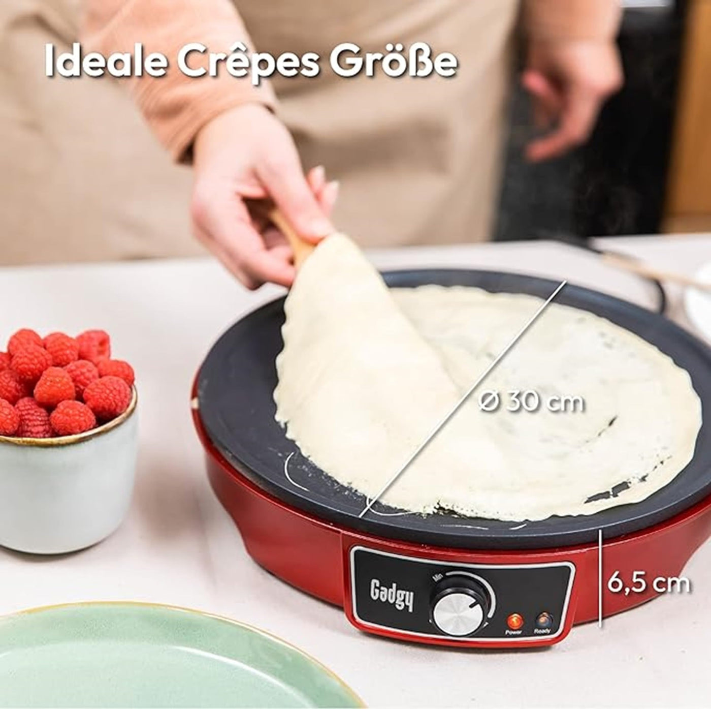 Gadgy Crêpes Maker mit Antihaftbeschichtung | 30 cm Durchmesser Crepe | Pfannkuchen Maker mit Teigverteiler & Crêpes-Wender | Pancake Maker für Crepes, Pfannkuchen, Poffertjes, Pancakes