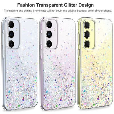 ivencase Glitzer Handyhülle Kompatibel mit Samsung Galaxy A55 5G Hülle, Klar Silikon Case+2 Stück Schutzfolie, Transparent Pailletten Kratzfest Hülle Weich TPU Stoßfeste Schutzhülle Samsung A55