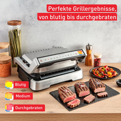 Tefal OptiGrill 4in1 Kontaktgrill mit Backschale, Aufklappbar, Tischgrill, 9 Programme, Garstufenanzeige, Elektrogrill, Backofen, GC776D10, Edelstahl/Schwarz