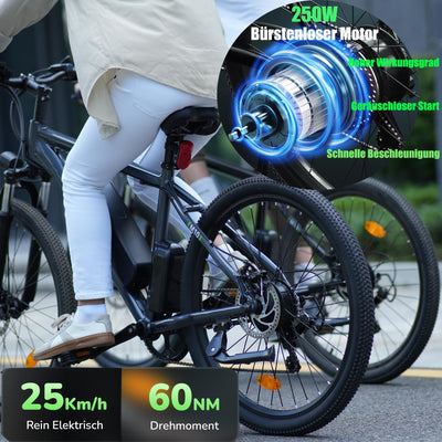 Finbike E Bike mit USB-Slot, 26" Elektrofahrrad Abnehmbarer 10400mAh Akku,7-Gang Pro,3.5H Schnellladung,5 Fahrmodi,E-Mountainbike Reichweite Max 100km,250W Electric Fahrrad Herren Damen