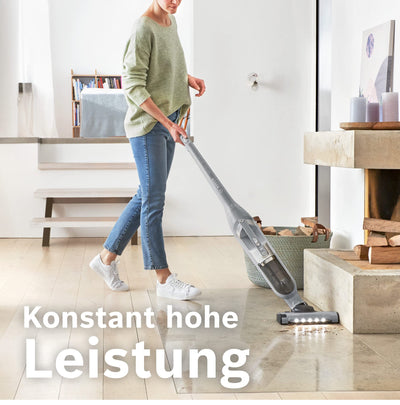 Bosch Hausgeräte Akku-Staubsauger Flexxo 2 in 1 Serie 4 BBH3K2801, kabelloser Handstaubsauger, beutellos, hohe Saugleistung, Lange Laufzeit, Düse mit LED Beleuchtung, alle Bodenarten, Silber