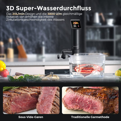 KitchenBoss Sous Vide Garer Stick WLAN: G330 Wifi Präzisionskocher Präziser Temperatureinstellung bis 90°C IPX7 Wasserdicht TFT Touch-Display Immersion Tauchzikulator 360° Zirkulation mit Timer