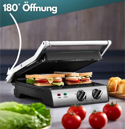 XXL Kontaktgrill abnehmbare Platten | 30 Minuten Timer | Panini Toaster | Sandwichtoaster | elektrischer Tischgrill | Kontaktgrill für Sandwiches, Steak und als Panini grill | Elektro Grill