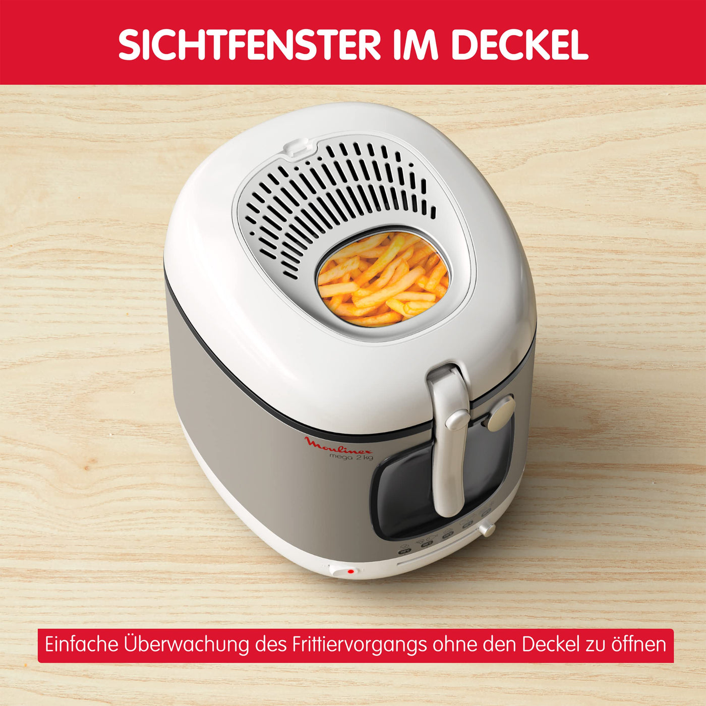 Moulinex AM4800 Mega 2kg Fritteuse | Fritteuse mit Öl | Anti-Geruchs-Filter | regelbare Temperatur | leichte Reinigung | knusprige Pommes | 1.800 Watt | für bis zu 8 Personen | Weiß/Silber | Gross