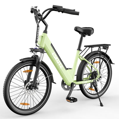 ESKUTE C100 E-Bike, 26 Zoll Elektrofahrrad, E-Cityrad 250W HeckMotor, 375Wh Wechselakku,bis zu 60km, LCD-Display, Tiefeinsteiger E-CityBike Für Damen und Herren Erwachsene Grün