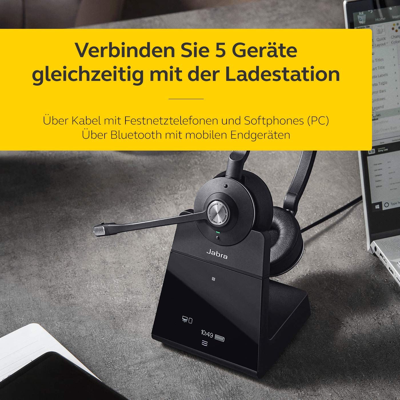 Jabra Engage 75 On-Ear Dect Stereo Headset - Skype for Business zertifizierter drahtloser Kopfhörer mit Noise-Cancelling für Tischtelefone und Softphones - schwarz - EU-Version