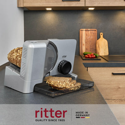 ritter E 16 Duo Plus Elektrischer Allesschneider & Schneidemaschine aus Metall mit ECO-Motor, Made in Germany, Silber