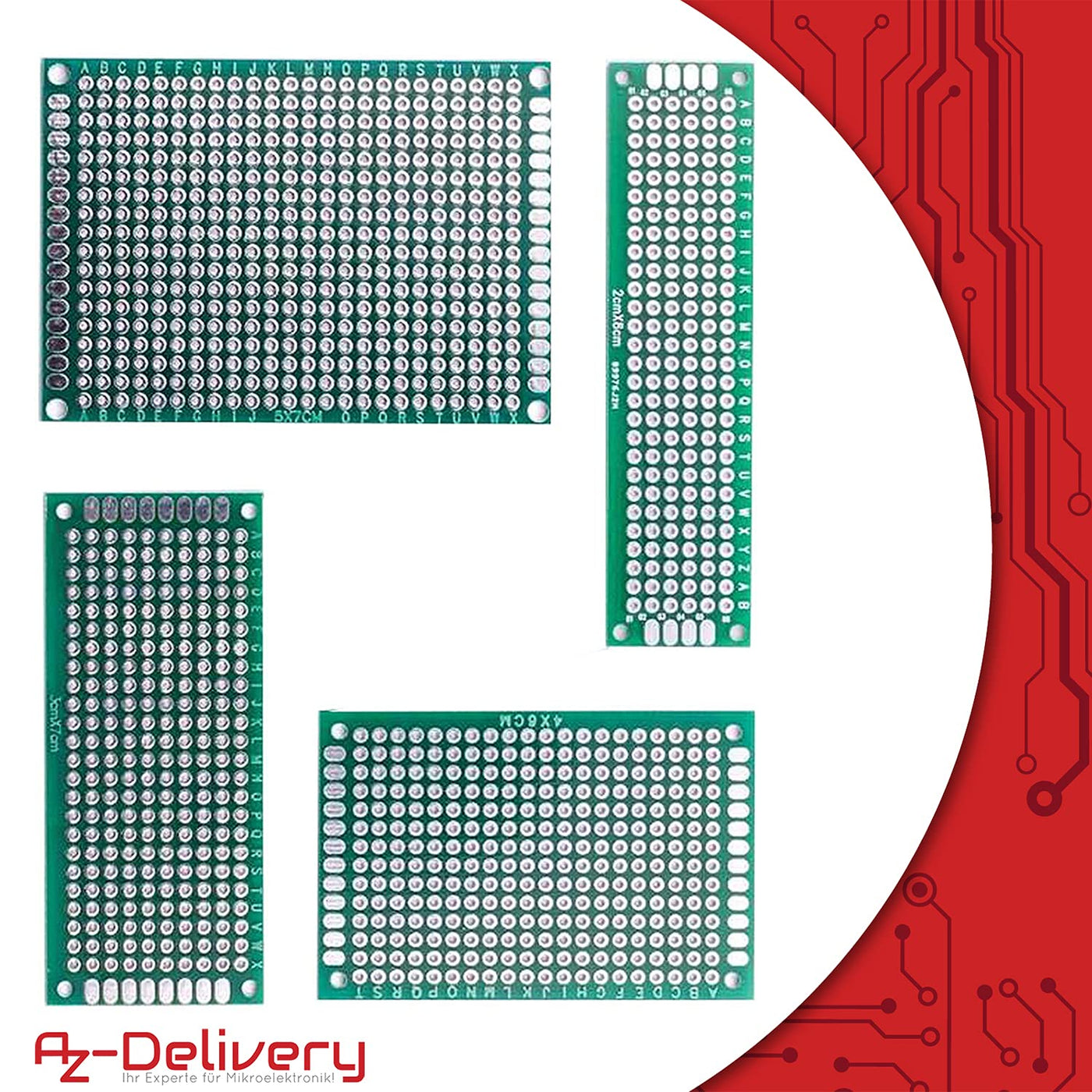 AZDelivery Set 16 x PCB Board Lochrasterplatte Lochrasterplatine Leiterplatte kompatibel mit Arduino inklusive E-Book!