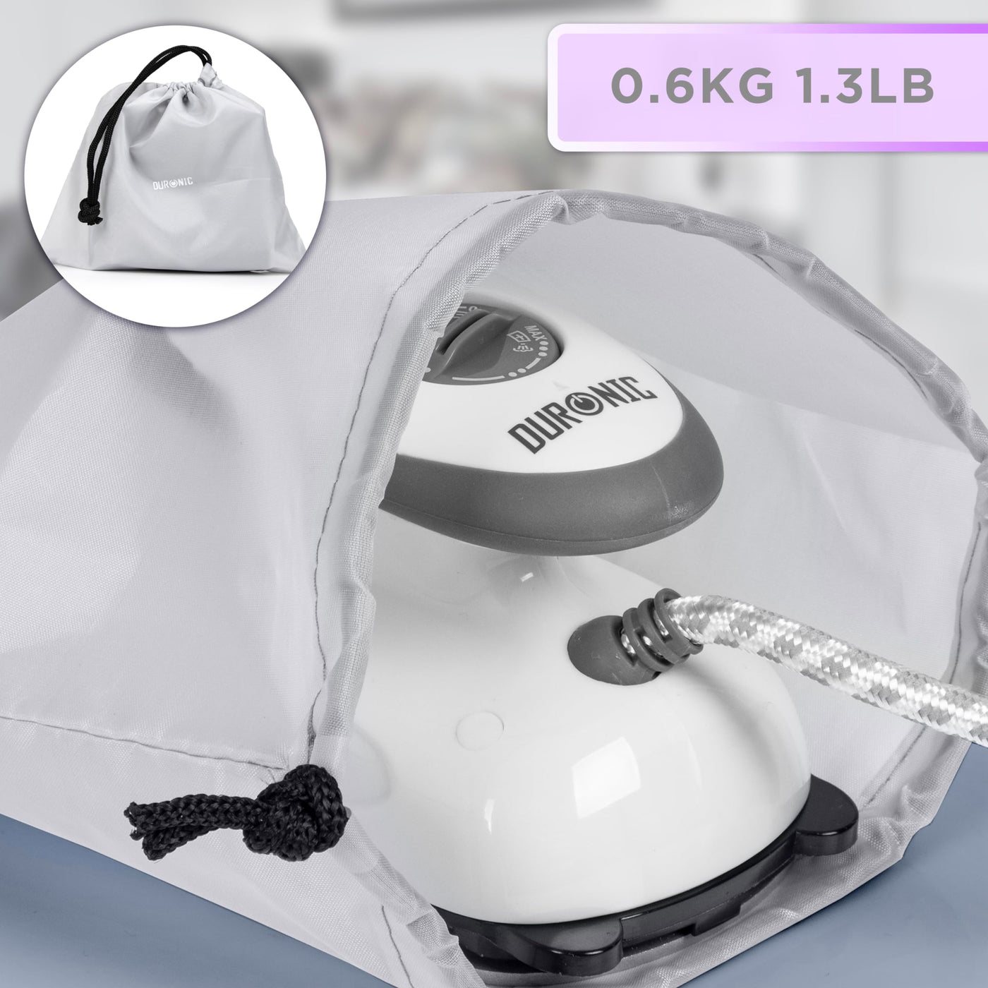 Duronic SI2 WE Mini Reisebügeleisen, 375W Mini Bügeleisen, Dampfbügeleisen 50ml Wassertank, kleines Reisebügeleisen dampf, Handbügeleisen Keramikfläche, für Kleidung nähen, travel iron weiß