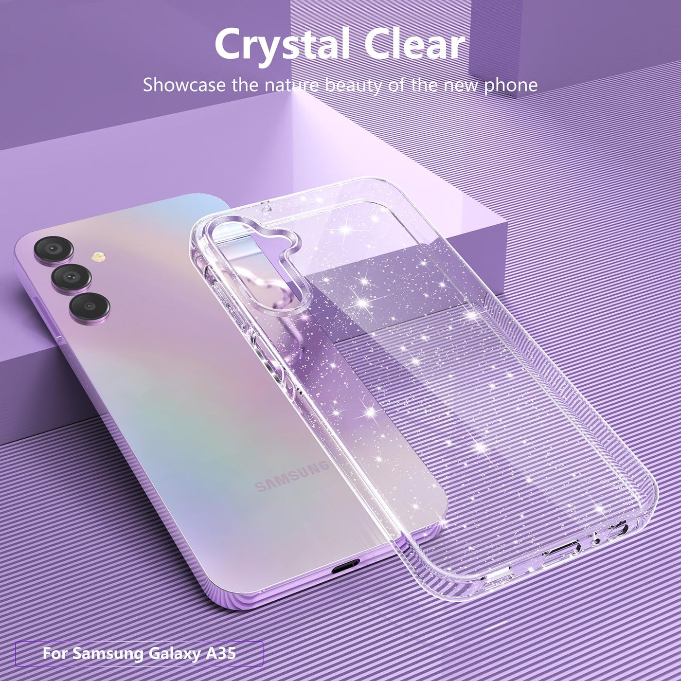 YIRSUR Glitzer Hülle für Samsung Galaxy A55 5G, mit 2 Stück Glasfolie, Transparent Handyhülle Bling Weiche TPU Silikon Stoßfest Schutzhülle für Frauen und Mädchen