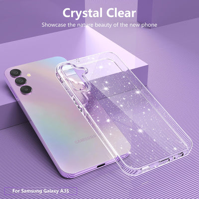 YIRSUR Glitzer Hülle für Samsung Galaxy A55 5G, mit 2 Stück Glasfolie, Transparent Handyhülle Bling Weiche TPU Silikon Stoßfest Schutzhülle für Frauen und Mädchen