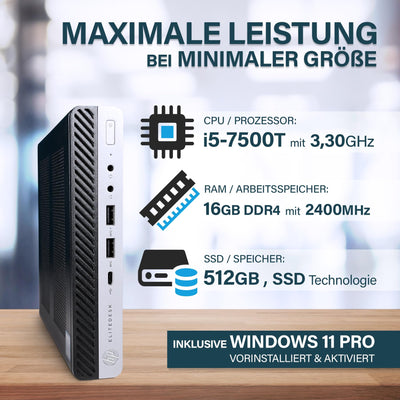 🆄🅽🆂🅴🆁 𝗧𝗜𝗣𝗣: Schneller НP Mini PC mit Intel i5 Quad Core - Desktop Computer + Rechner für Büro & Office mit 3,3 GHZ - 16GB DDR4 RAM - 512GB SSD - WLAN - inkl Windows 11 Pro + Grееd Mousepad