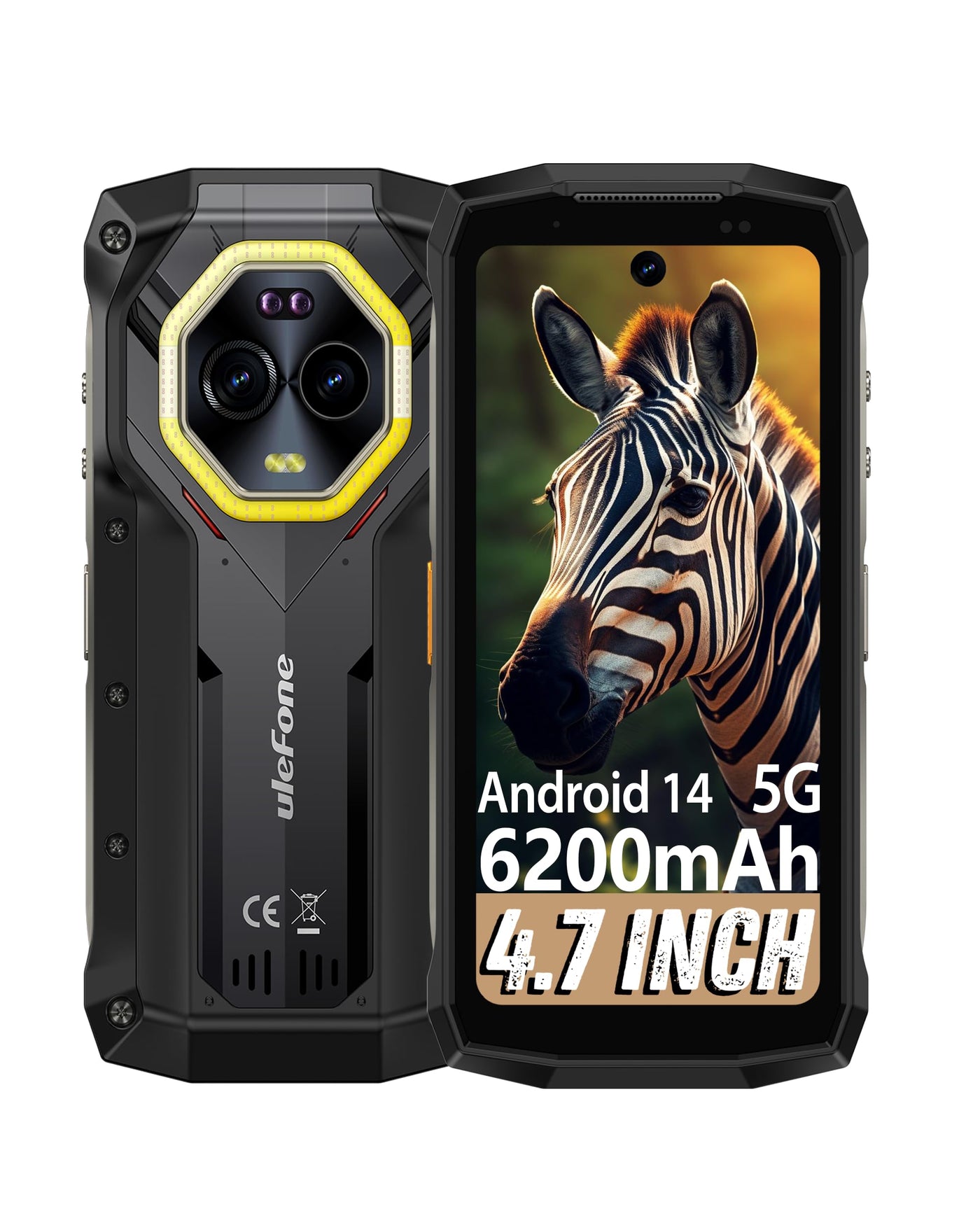 Ulefone Armor Mini 20 Pro Outdoor Handy, Android 14 5G Mini Smartphone mit 16GB+256GB/SD-2TB, 4.7" Zoll HD+ 90Hz IP68/69K Wasserdicht Handy 6200mAh/33W Schnellladung, 64MP Nachtsicht, Dual SIM GPS/NFC