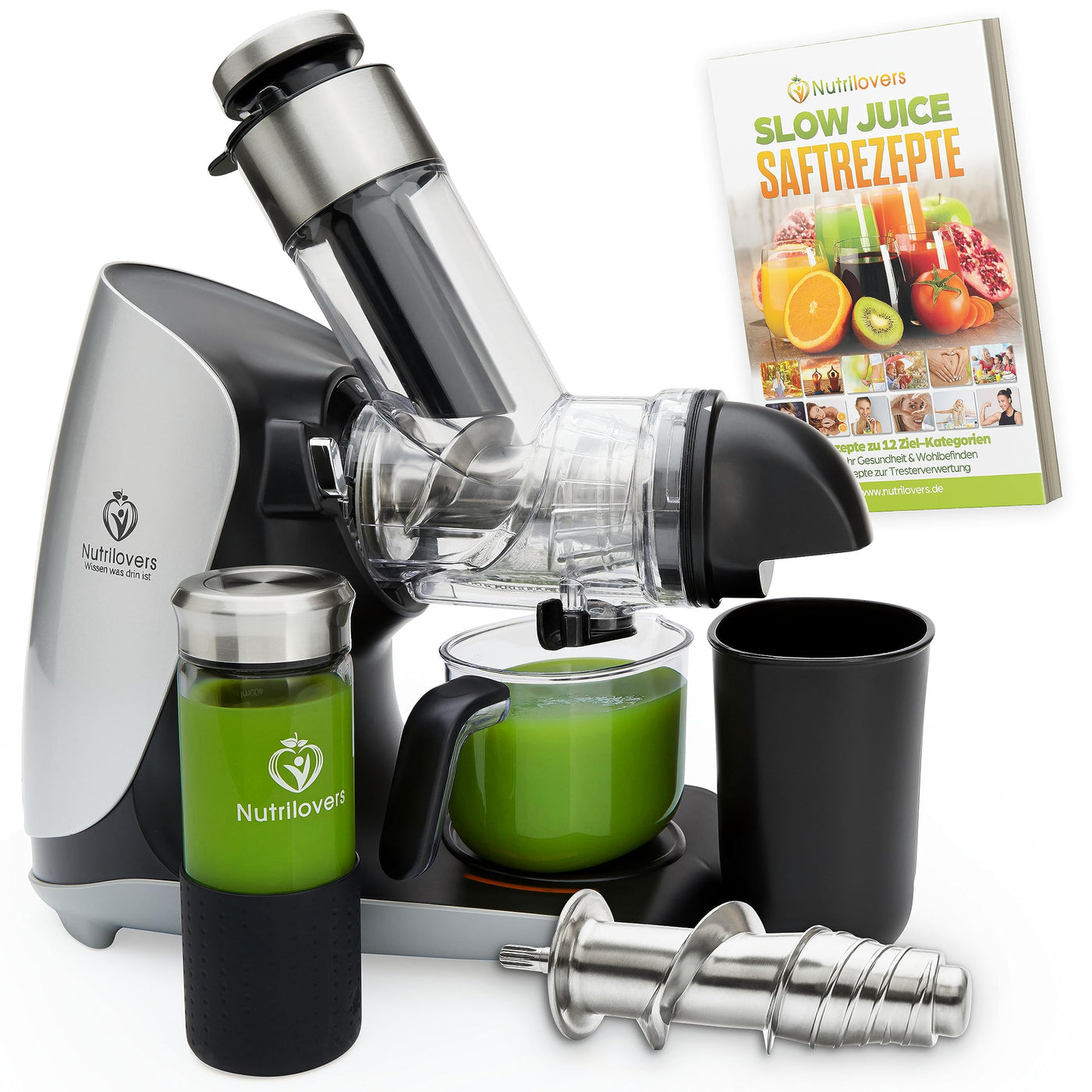 GREEN-PRESS EDELSTAHL Slow Juicer 304 Edelstahl Schnecke BPA-frei I DEUTSCHE MARKE I Ganze Früchte Sellerie Gemüse und Obst Entsafter Testsieger 2023 Allrounder Saftpresse elektrisch