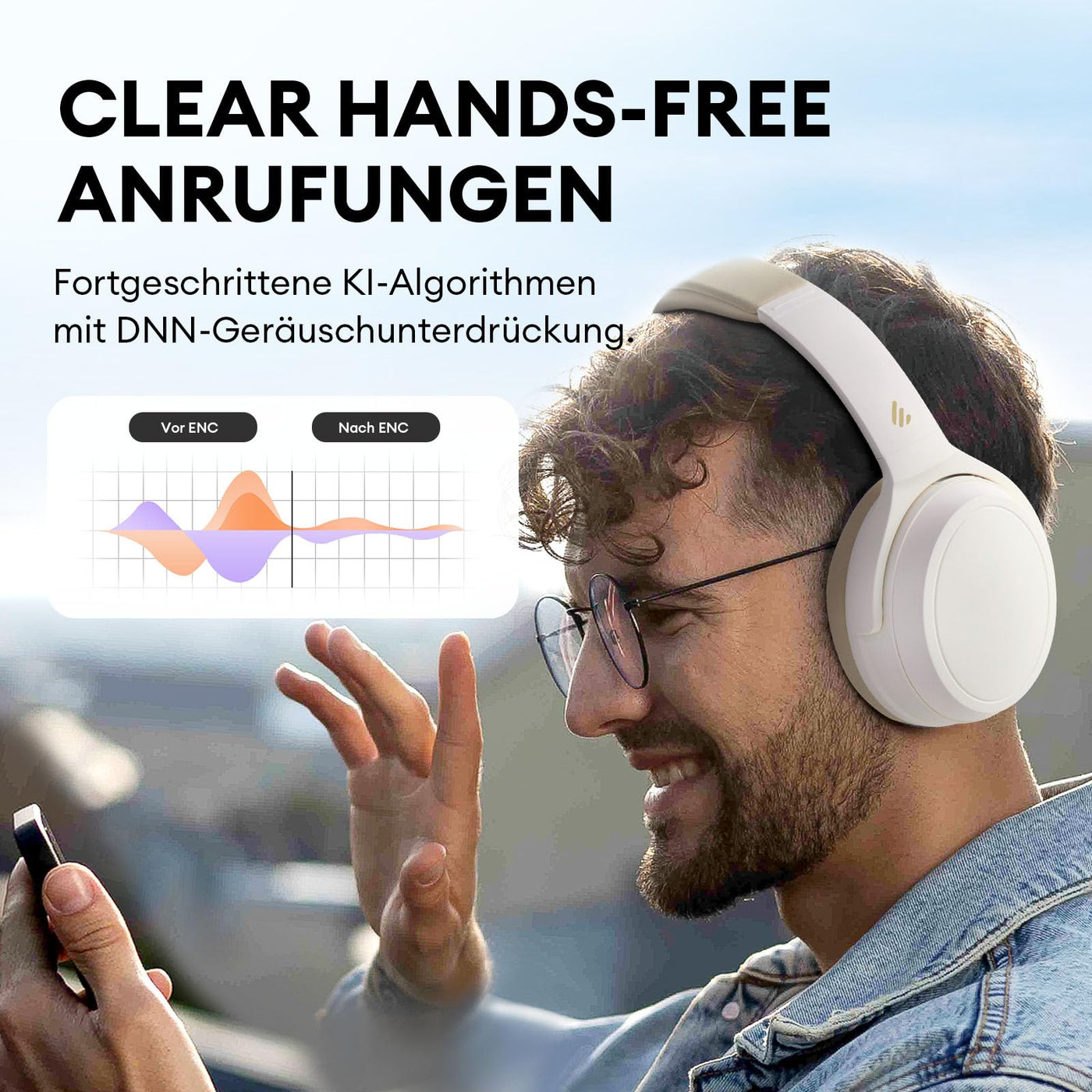 Edifier WH700NB Aktive Noise Cancelling Kopfhörer - 68 Stunden Wiedergabezeit - KI Anruf Rauschunterdrückung - Duale Verbindungen - Leichtes und Faltbares - Schnellladung - Bluetooth 5.3 - Elfenbein