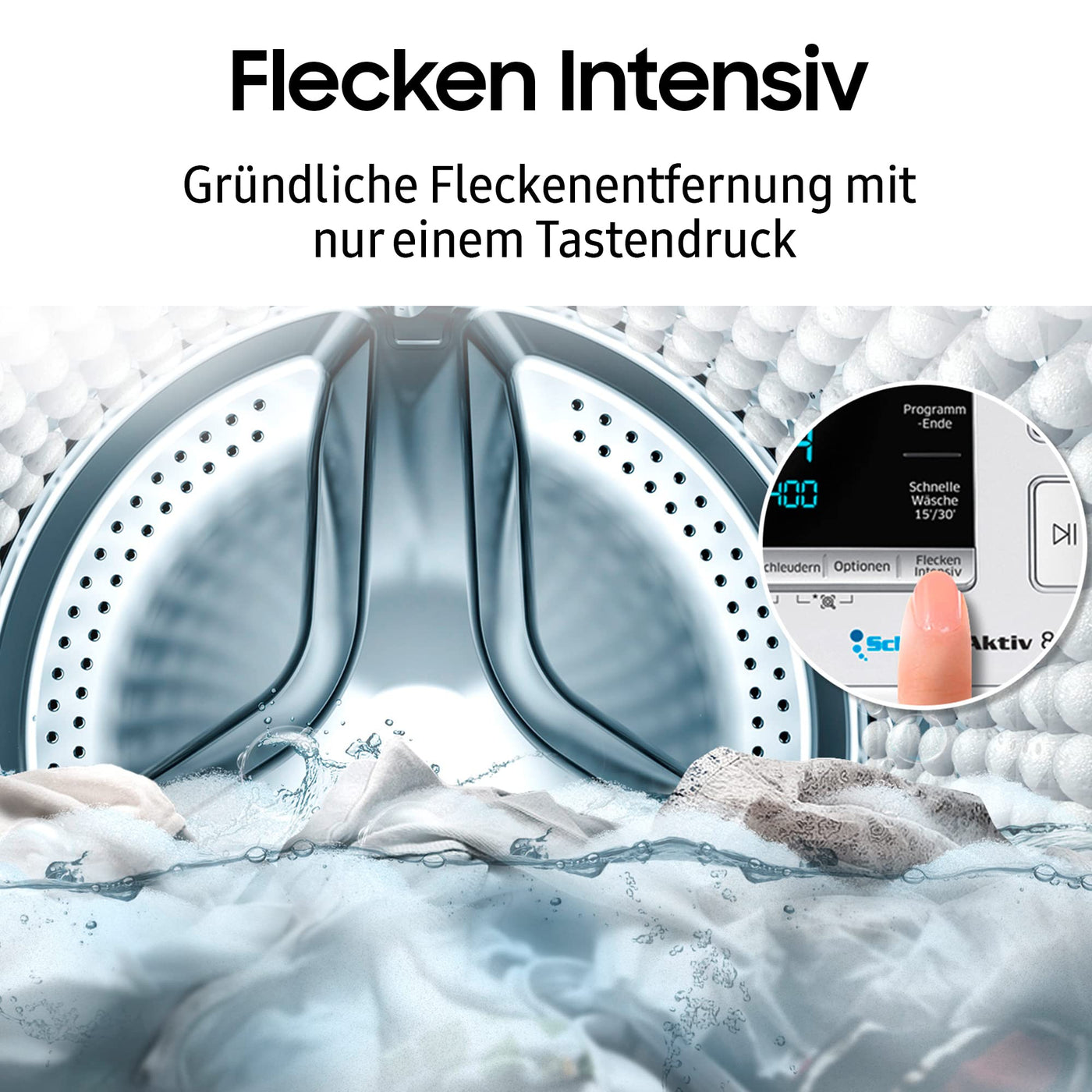 Samsung WW91T4048CE/EG Waschmaschine, 9 kg, 1400 U/min, Ecobubble, Hygiene-Dampfprogramm, FleckenIntensiv-Funktion, Digital Inverter Motor, Weiß