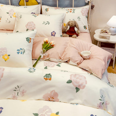 GETIYA Elegant Bunt Blumen Bettwäsche 135x200 Baumwolle Bettwäsche Damen Mädchen Blümchen Bettbezug Einzelbett Weiß Rosa Wendebettwäsche Blume Deckenbezug mit 1 Reißverschluss Kissenbezug 80x80