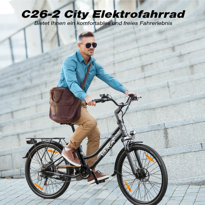 VARUN E Bike 26 Zoll, City E-Bike Damen Herren mit 55NM 250W Motor, 48V Li-Ion Akku, Elektrofahrrad mit LCD Display, 4+1 Fahrmodi, City E-Fahrrad mit bis zu 80KM