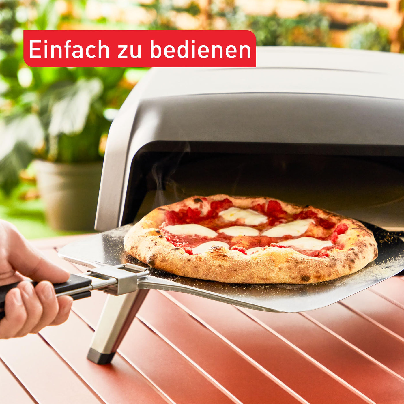 Tefal Pizza Pronto Gas-Pizzaofen für den Außeneinsatz, bis 400 °C, Temperaturregler, Ein-/Ausschalter, Steuerung des Drehsteins, kompakt, inkl. Pizzaschieber, Edelstahl, JM413015