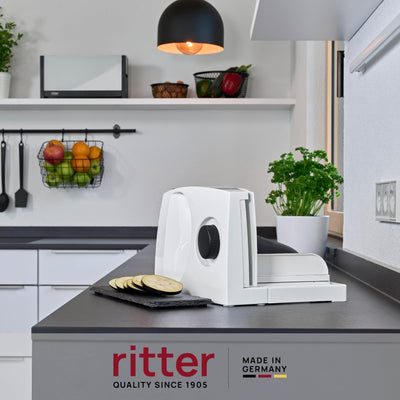 ritter markant 05 Klappbarer elektrischer Allesschneider & Brotschneidemaschine mit Eco-Motor, Made in Germany