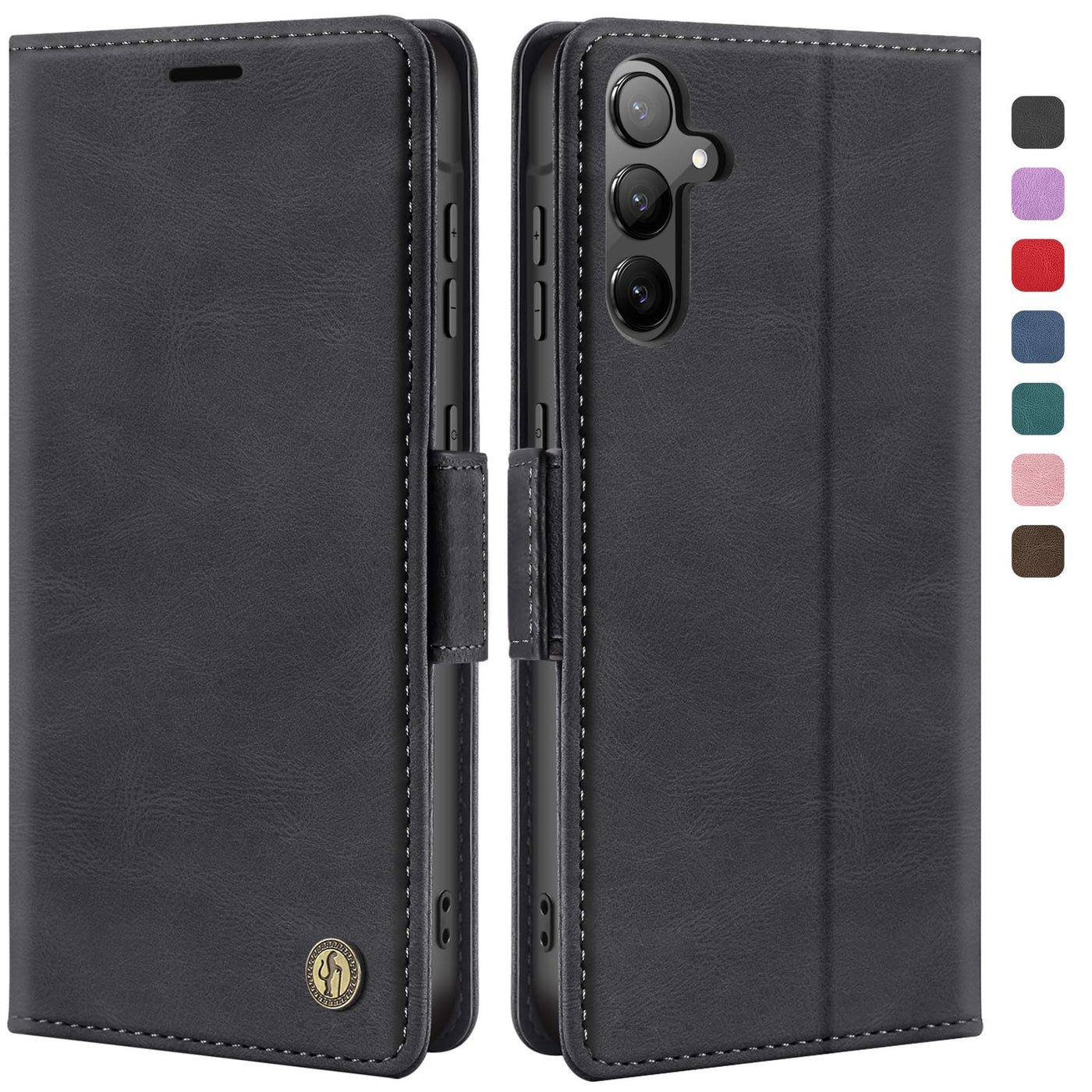 ivencase Handyhülle für Samsung Galaxy A55 5G Hülle mit Schutzfolie, Premium Leder Brieftasche [Klappbar Ständer Kartenfach] Wallet Schutzhülle für Samsung A55 Flip Case Tasche-Schwarz