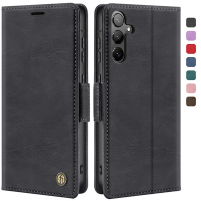 ivencase Handyhülle für Samsung Galaxy A55 5G Hülle mit Schutzfolie, Premium Leder Brieftasche [Klappbar Ständer Kartenfach] Wallet Schutzhülle für Samsung A55 Flip Case Tasche-Schwarz