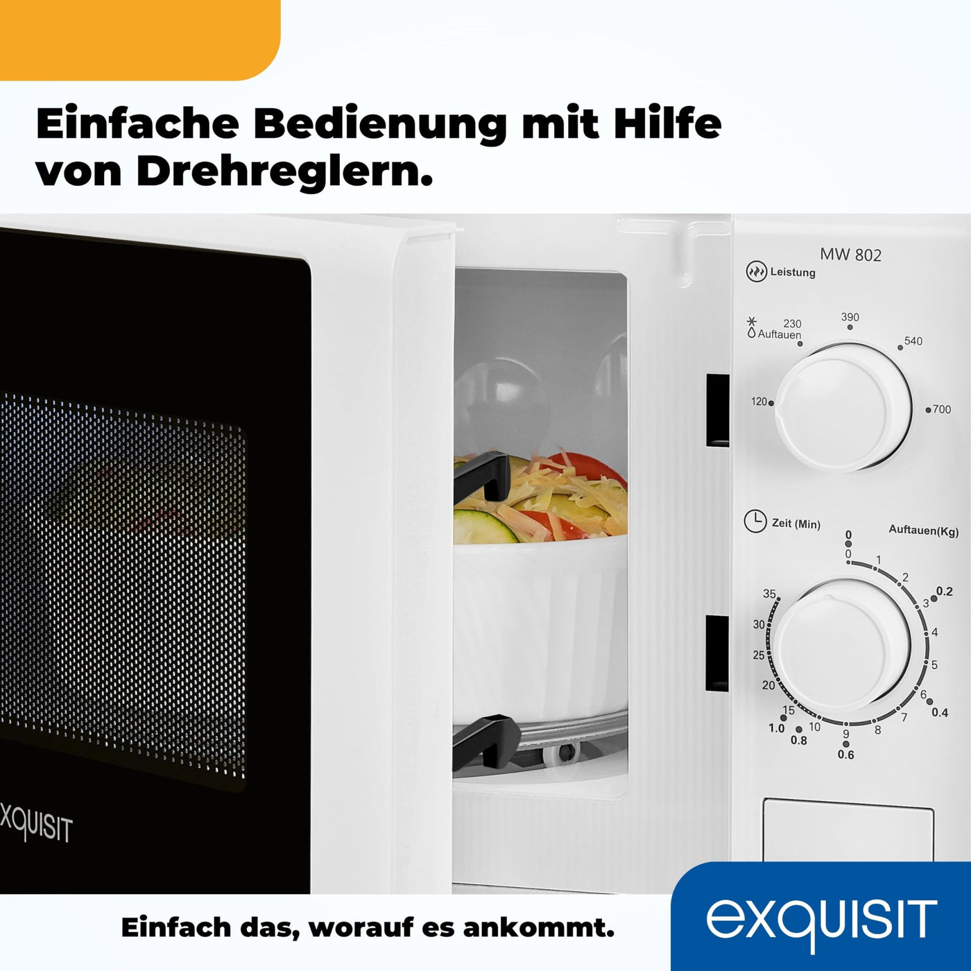 Exquisit Mikrowelle MW 802 | 700 W Leistung | 20 L Garraum | Microwellengerät platzsparend | Lackierter Innenraum | Timer | weiss