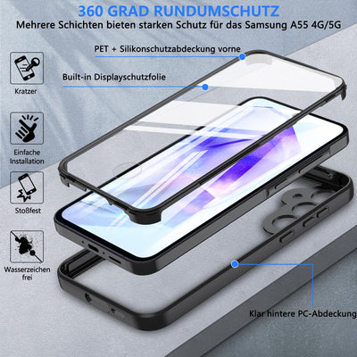 Kuaguozhe für Samsung Galaxy A55 5G Hülle, Samsung A55 Hülle mit Integriertem Displayschutz, 360 Grad Rundumschutz Schutzhülle Silikon Case Stoßfest Handyhülle für Samsung Galaxy A55 5G (Schwarz)