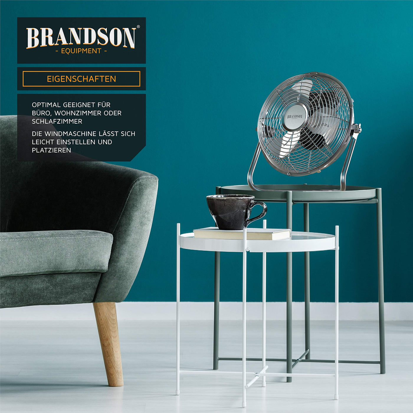 Brandson - Windmaschine Retro Stil - Ventilator im Chrom Design - Tischventilator 32 Watt - hoher Luftdurchsatz - stufenlos neigbarer Ventilatorkopf