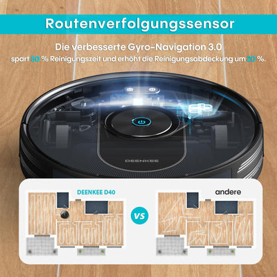 DEENKEE Saugroboter mit Wischfunktion, 3000Pa Staubsauger Roboter 180 Mins Max, 3 in 1 Roboterstaubsauger, Gyroskop-Navigation 3.0, WLAN, Laufzeit Ideal für Tierhaare,Teppich,Hartboden