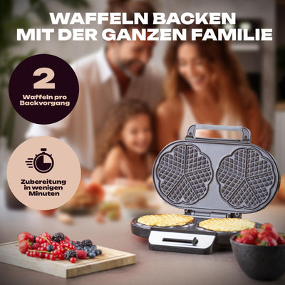 Gaufrier Clatronic avec 2 surfaces de cuisson antiadhésives | Gaufrier en forme de cœur avec niveau de brunissage réglable en continu et éclairage de cuisson | 2 gaufres par cuisson en quelques minutes seulement | 1200 W | WA 3745