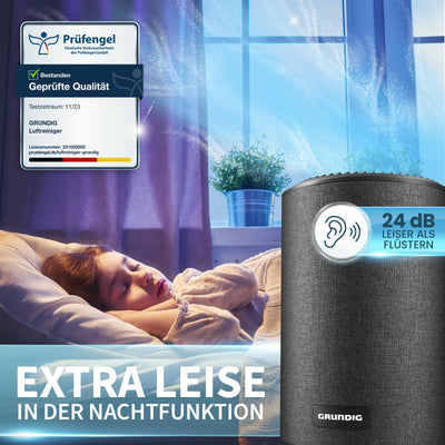 Grundig Luftreiniger Allergiker Air Purifier - Extra leise Hepa Filter + AKTIVKOHLEFILTER filtert 99,9% Schimmel Staub Pollen Viren Raucherzimmer, Luftqualitätsanzeige - 49m2 (Luftreiniger)