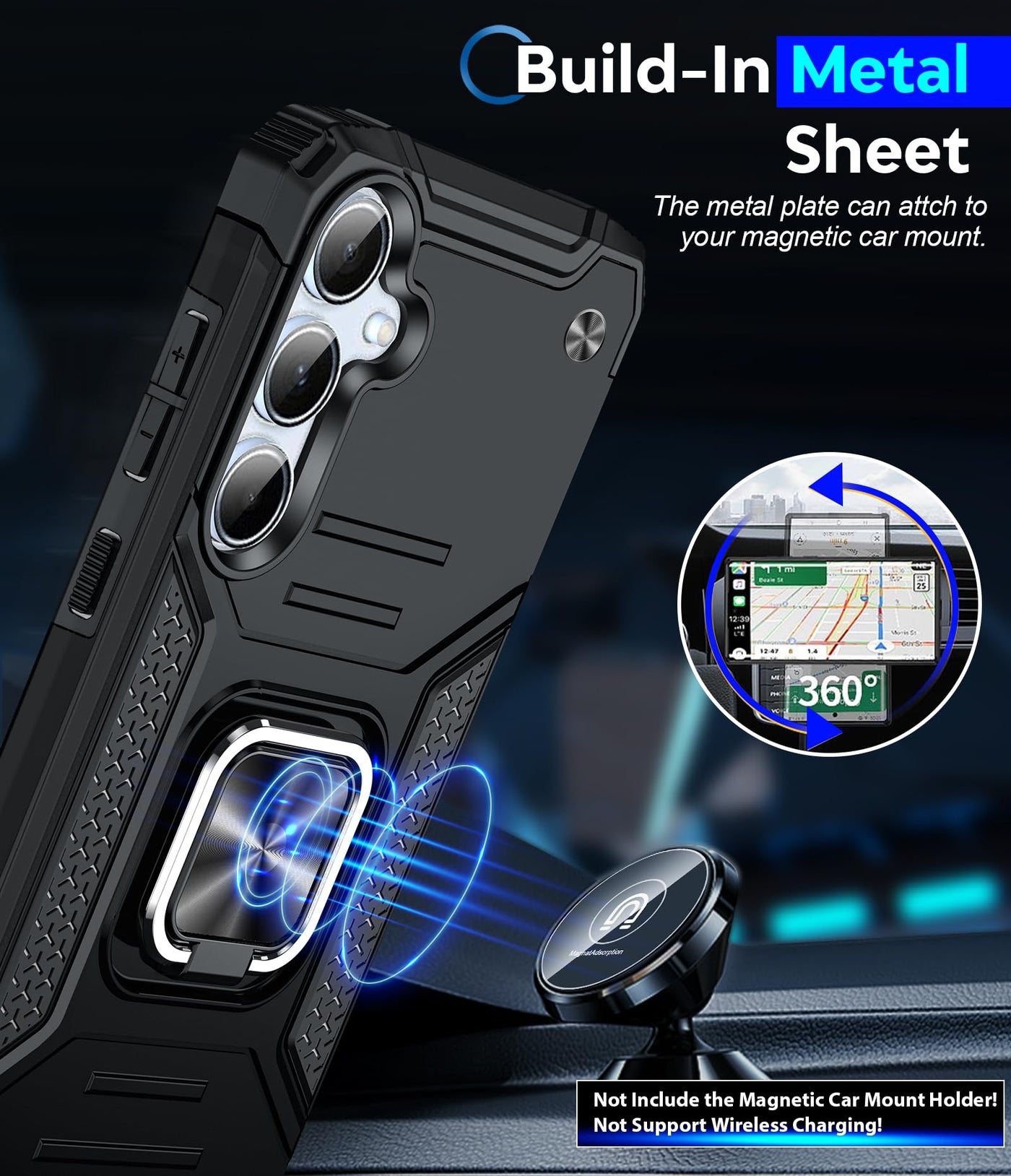 LeYi Handyhülle für Samsung Galaxy A55 5G Hülle 2 Stück Schutzfolie & 2*Kamera Folie, Rugged Militärischer Ständer Schutzhülle 360° Metall Ring Halter Stoßfest Hardcase A 55 Cover Case Schwarz