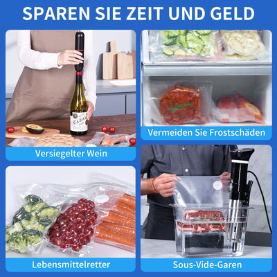 AIRMSEN Vakuumiergerät Klein, Handvakuumierer mit 40 kPa Saugkraft, inklusive 11 Vakuumbeutel & 2 Weinverschlüsse, ideal für Zuhause, Reisen, Camping und zur Lebensmittelkonservierung