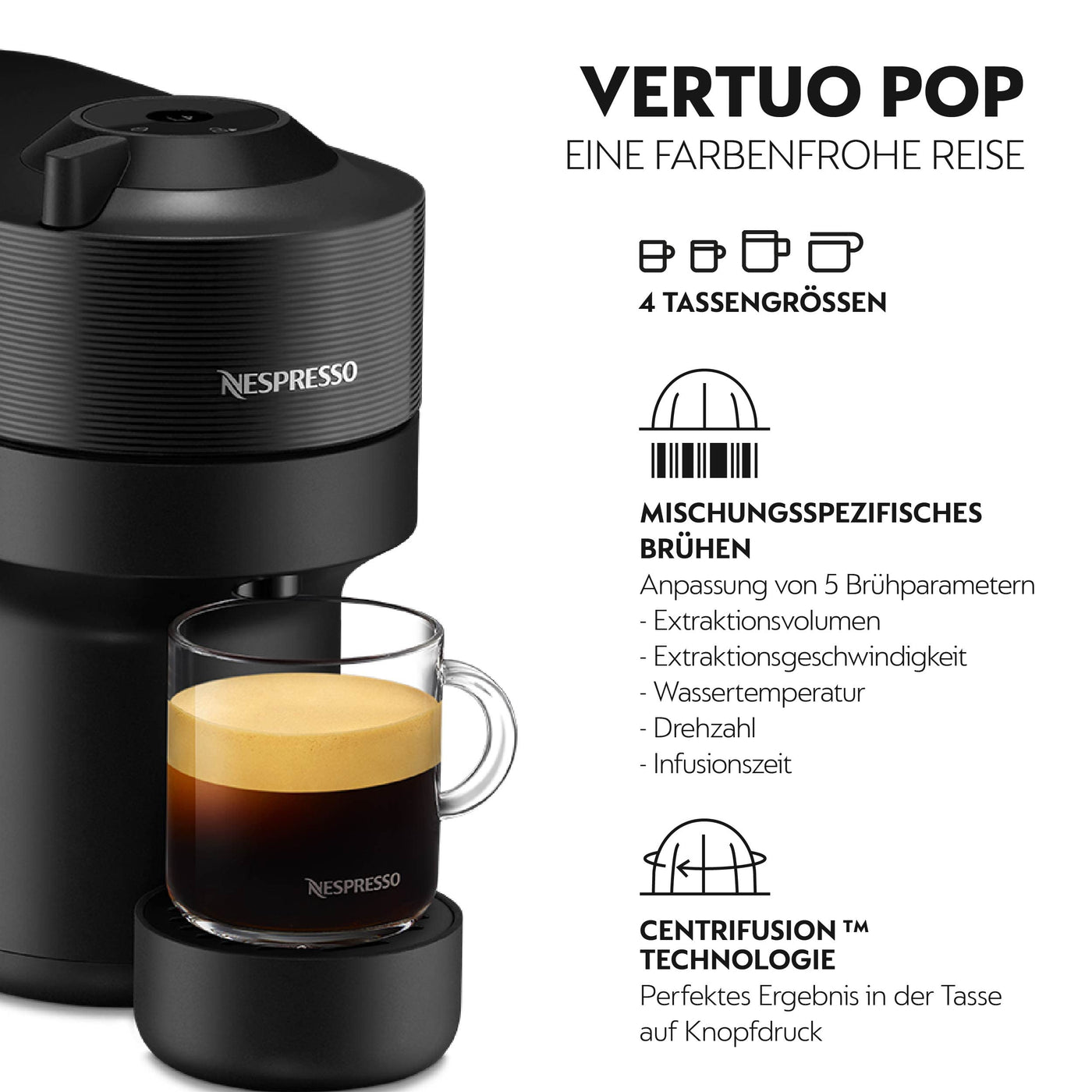 Nespresso De'Longhi ENV90.B Vertuo Pop, Kaffeekapselmaschine, 1350W, Liquorice Black