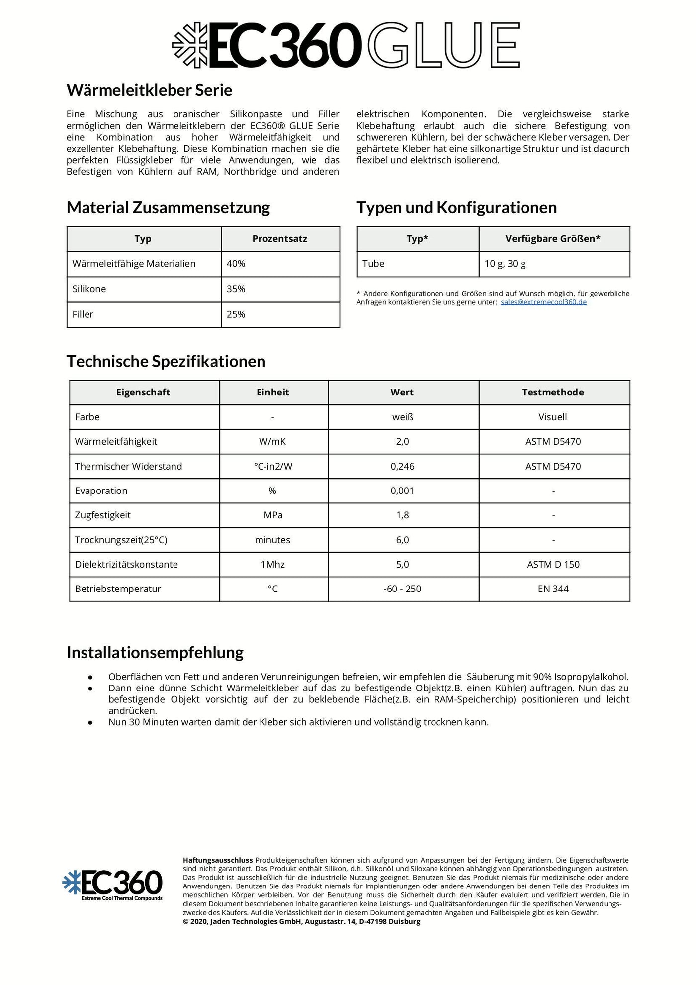 EC360® Glue 2W/mK Wärmeleitkleber, flüssig (10 g)