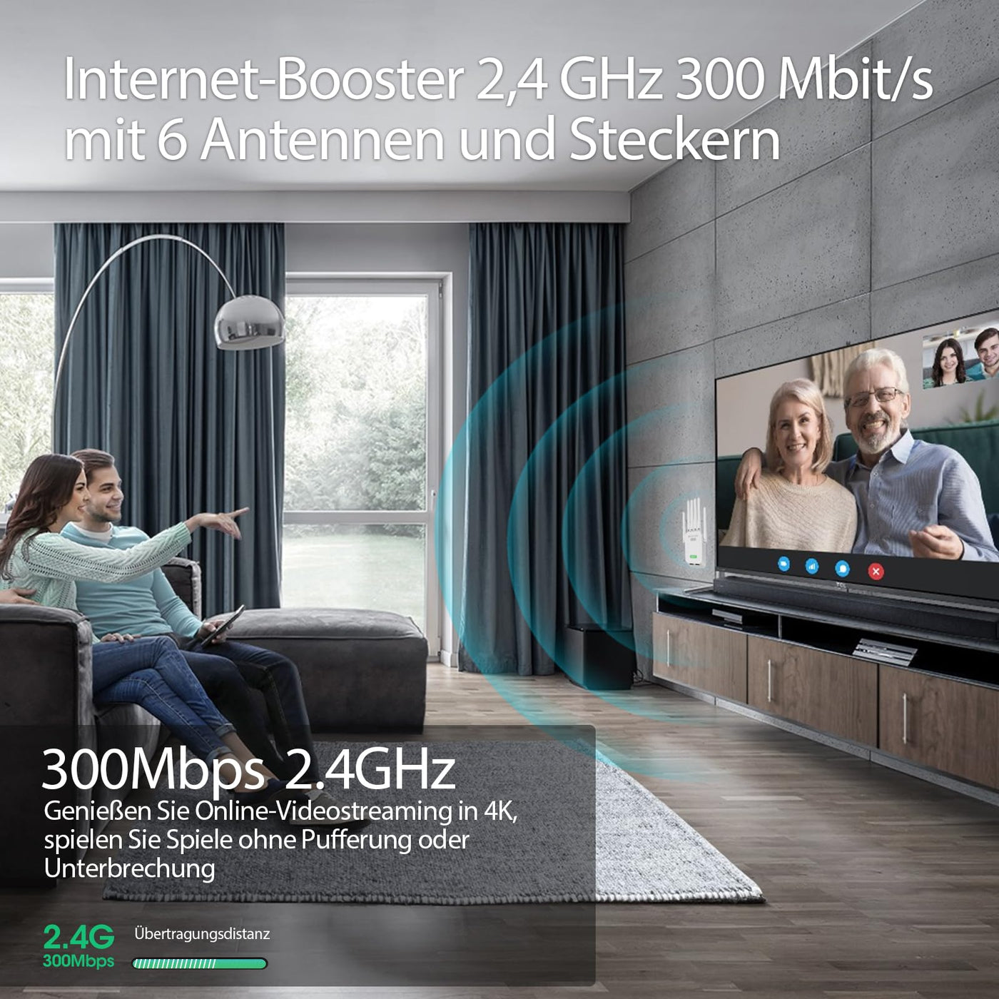 WLAN Verstärker WLAN Extender WLAN Verstärker für bis zu 5.000 m² und 50 Geräte mit 6 Antennen und Steckern WiFi Internet Booster Kompatibel Allen WLAN Geräten-Weiß