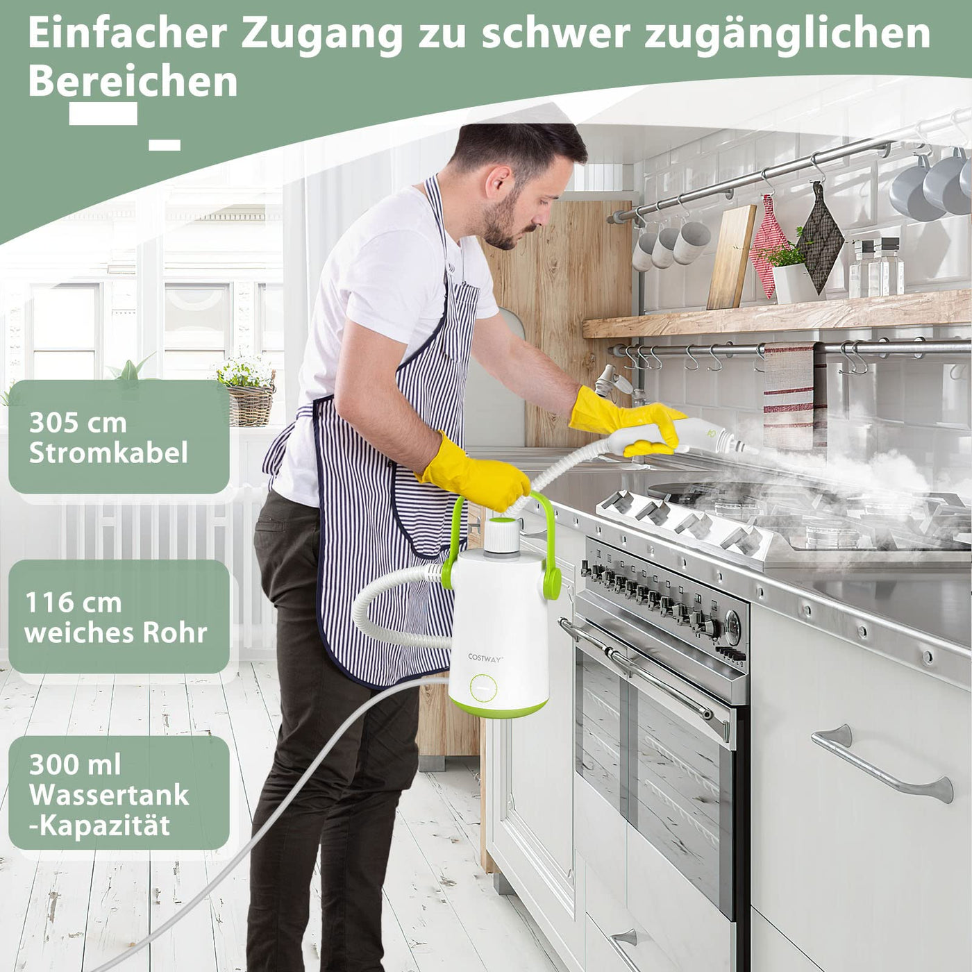 COSTWAY Dampfreiniger Handgerät | 1000W & 300 ml Wasserkapazität & 10 Zubehörsätze | Steamshot Steam Cleaner für alles, Teppiche, Fenster, Polster, Bad