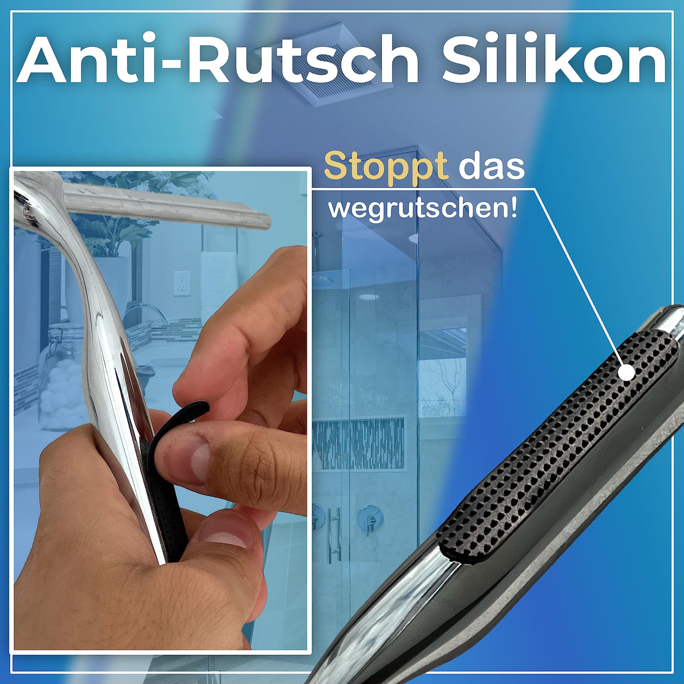 Guthand Duschabzieher - Breiter Glasabzieher Dusche [25cm] Fenster Abzieher - Scheibenabzieher mit Silikonlippe - Inkl. Ersatzlippe & 2X Klebe-Halterungen (Grau)