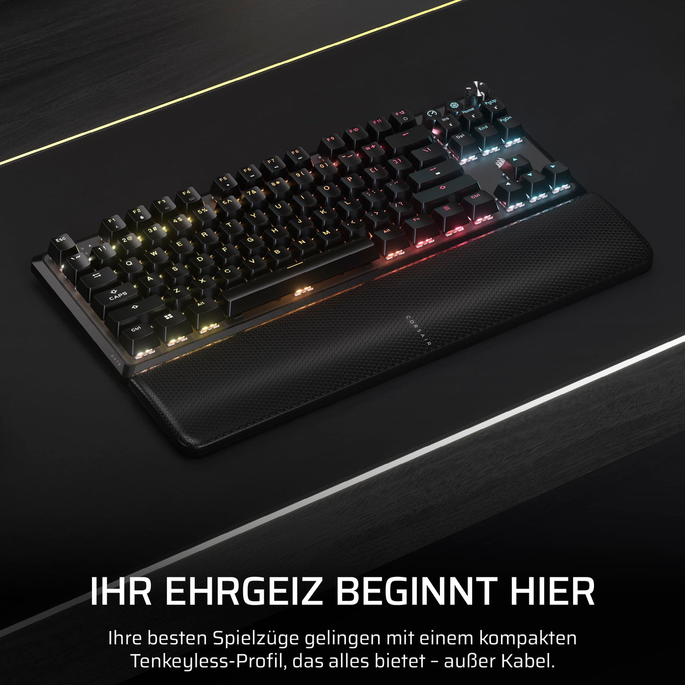 Corsair K70 CORE TKL Wireless RGB Mechanische Tenkeyless-Gaming-Tastatur – Vorgeschmierte MLX Red v2 Linear Switches – Zweischichtige Schalldämpfung – ABS Keycaps – QWERTZ DE – Schwarz