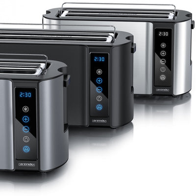 Arendo - Edelstahl Toaster Langschlitz 4 Scheiben - Touchscreen – Doppelwandgehäuse – 1500 W – Integrierter Brötchenaufsatz – 7 Bräunungsgrade – Brotzentrierung – Restzeitanzeige – Memoryfunktion