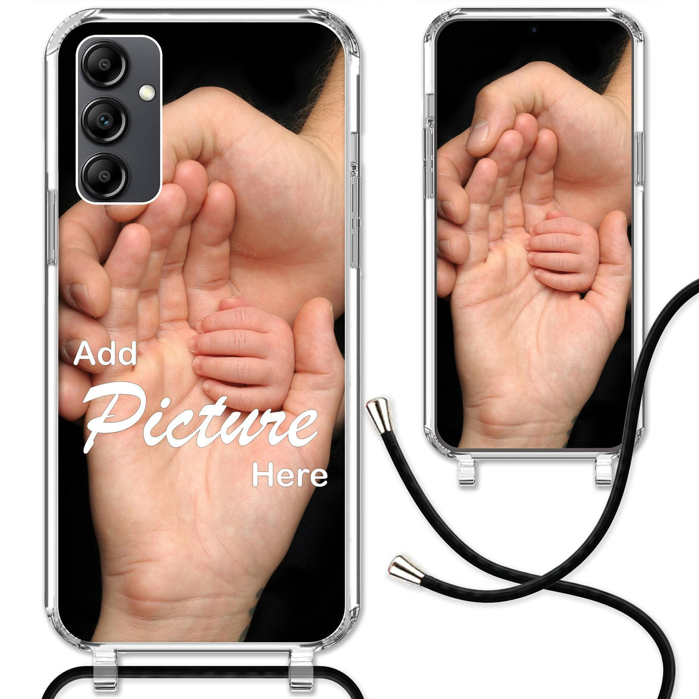 CoverHeld Handyhülle Samsung Galaxy A55 5G mit schwarzem Band selbst gestalten - Silikon Hülle mit Band personaliseren - Dein Design/Bild - Handykette Kordel Band in Schwarz