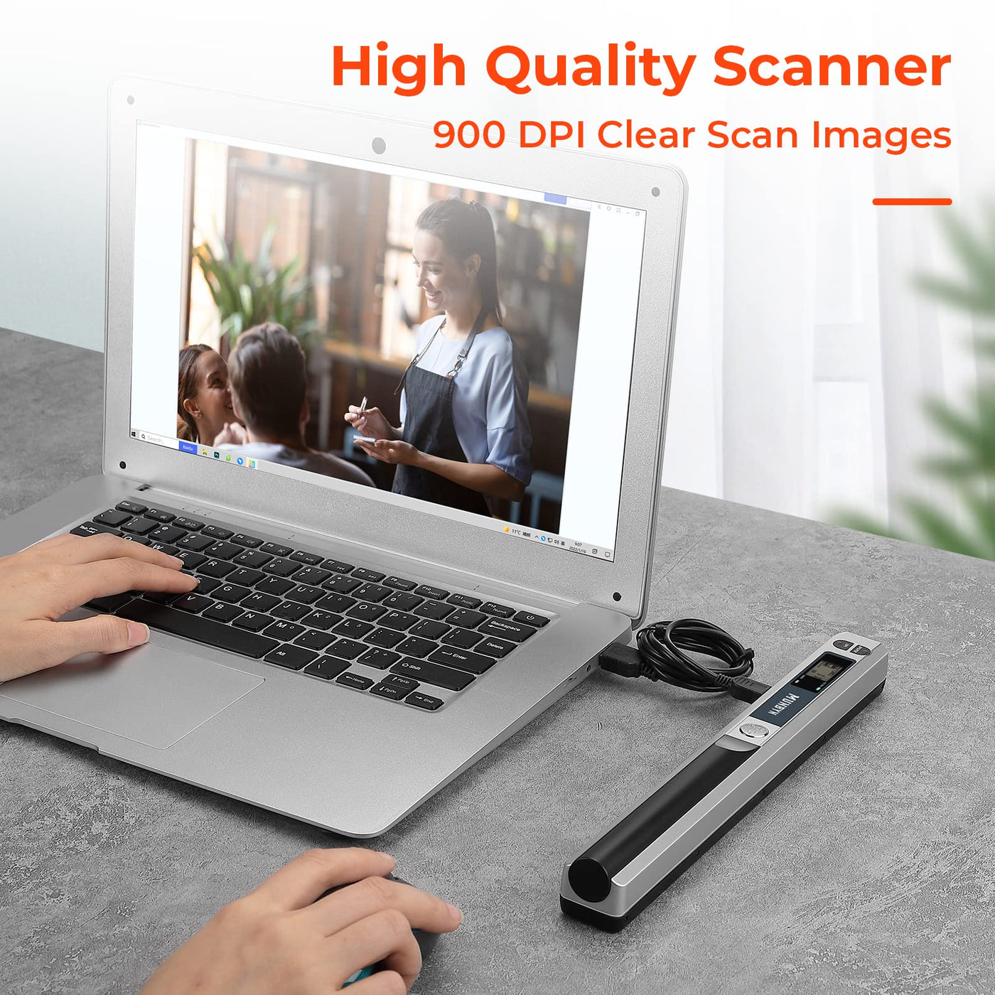 [Scanner portable] Résolution n/b et couleur MUNBYN Scanner de documents/Scanner mobile / Scanner portable sans fil A4 900DPI avec carte format JPG et PDF - Micro SD 16G - Argent