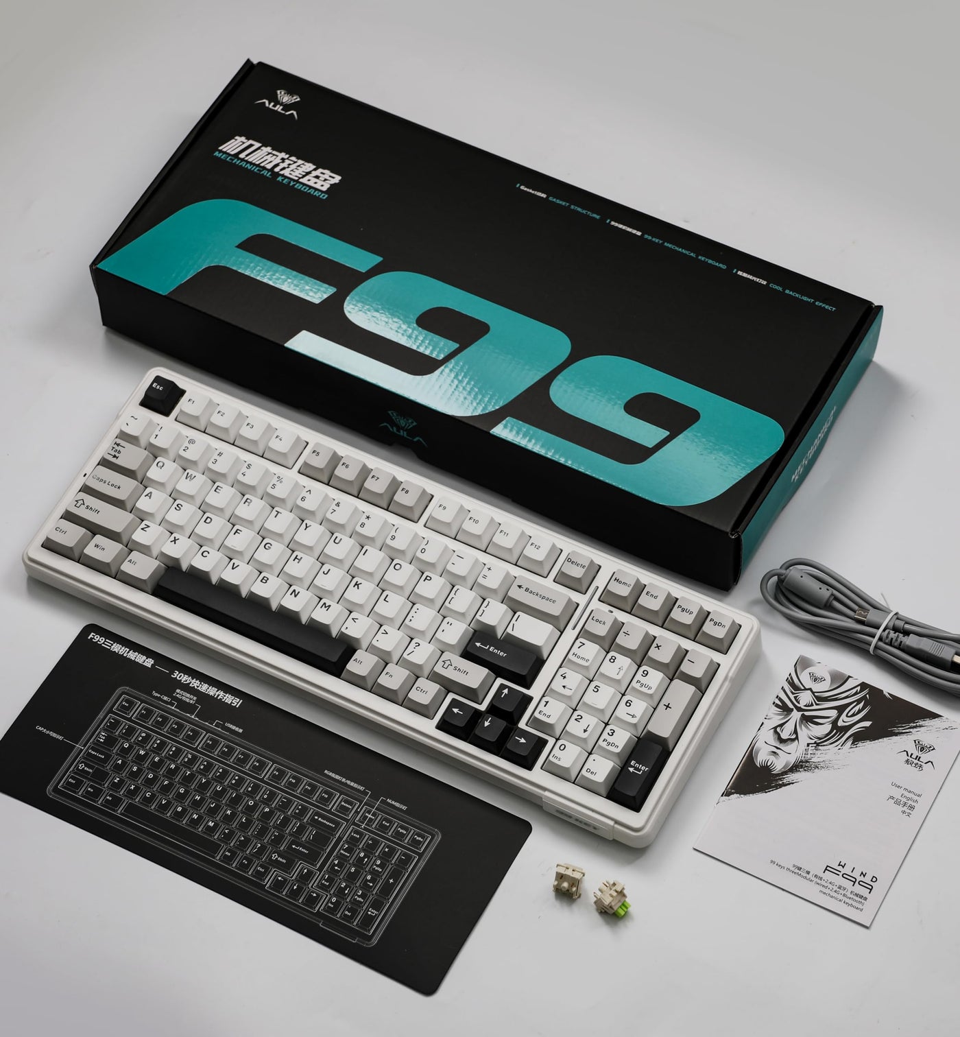 EPOMAKER x Aula F99 Kabellose mechanische Tastatur, Tastatur Gasket mit Hot-Swap, Polsterung, Bluetooth, 8000 mAh, NKRO, RGB, für Gaming/Win/Mac(F99 Grey, Nimbus Switch)