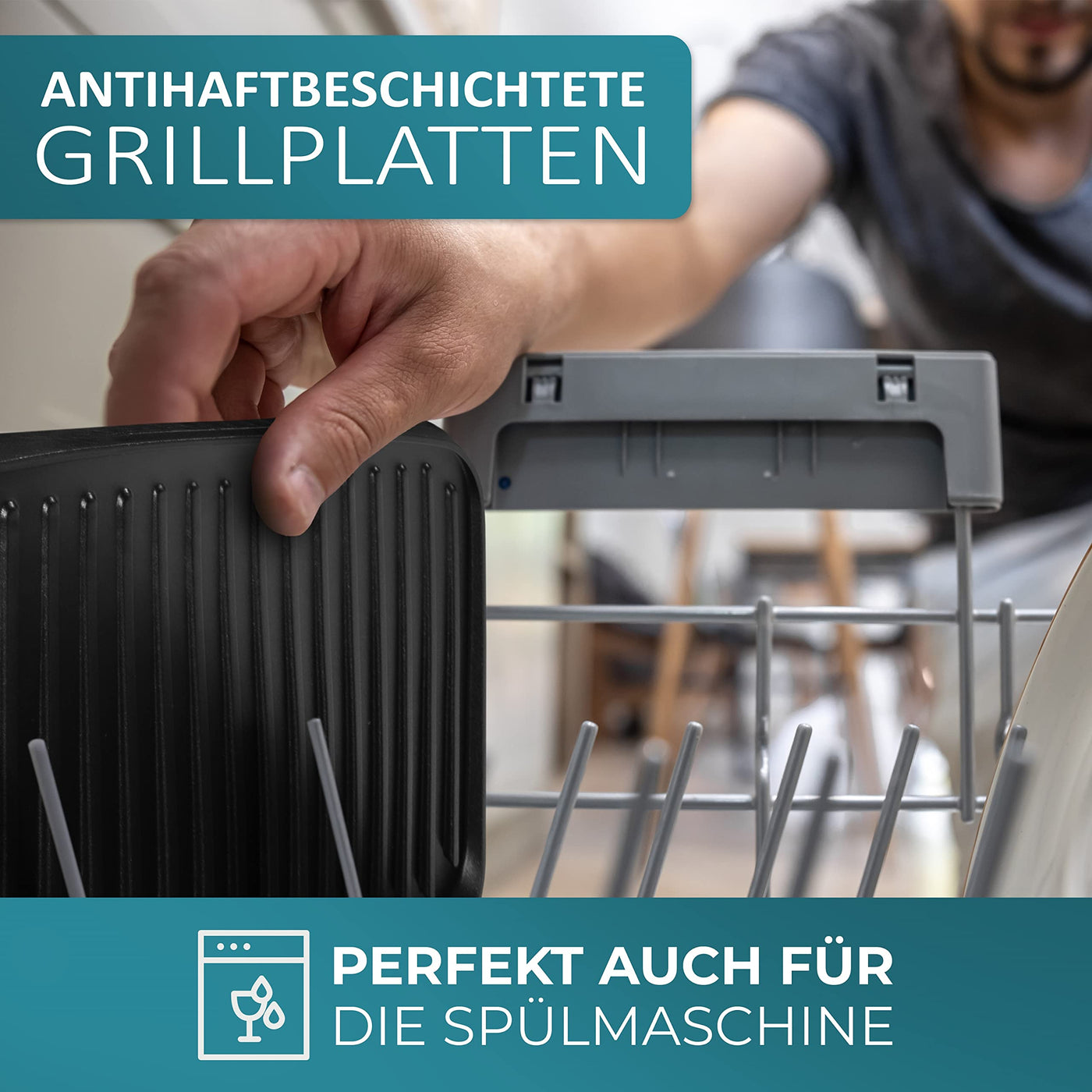 XXL Kontaktgrill abnehmbare Platten | 30 Minuten Timer | Panini Toaster | Sandwichtoaster | elektrischer Tischgrill | Kontaktgrill für Sandwiches, Steak und als Panini grill | Elektro Grill