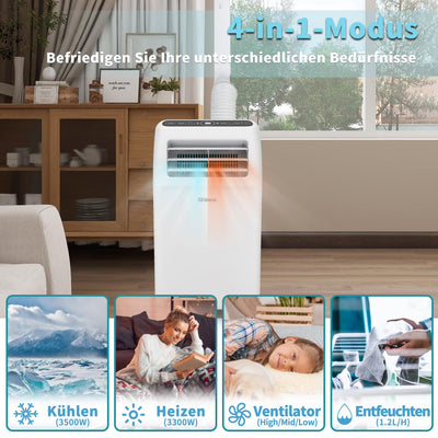 SHINCO Mobile Klimaanlage mit Abluftschlauch, 12000BTU, Kühlung&Heizung&Ventilieren&Entfeuchten, Mobiles Klimagerät mit Fenstermontage-Kit, 24H-Timer, APP, für Räume von etwa 90m³